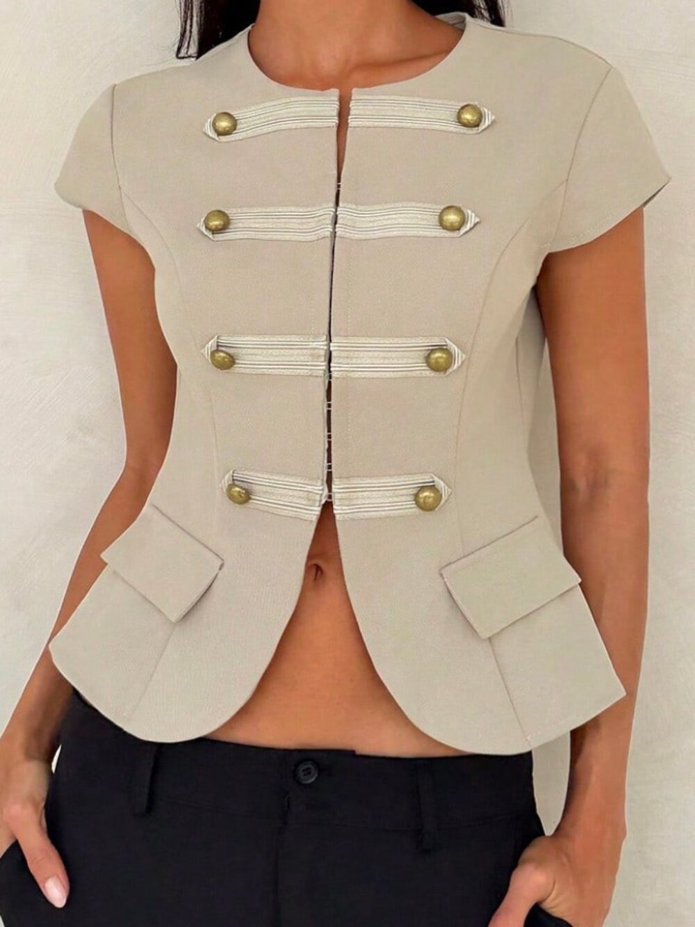 Slim Fit Women's Military Epaulet Casual Avant-Garde Zip-Up Jacket - Picture 11 of 11